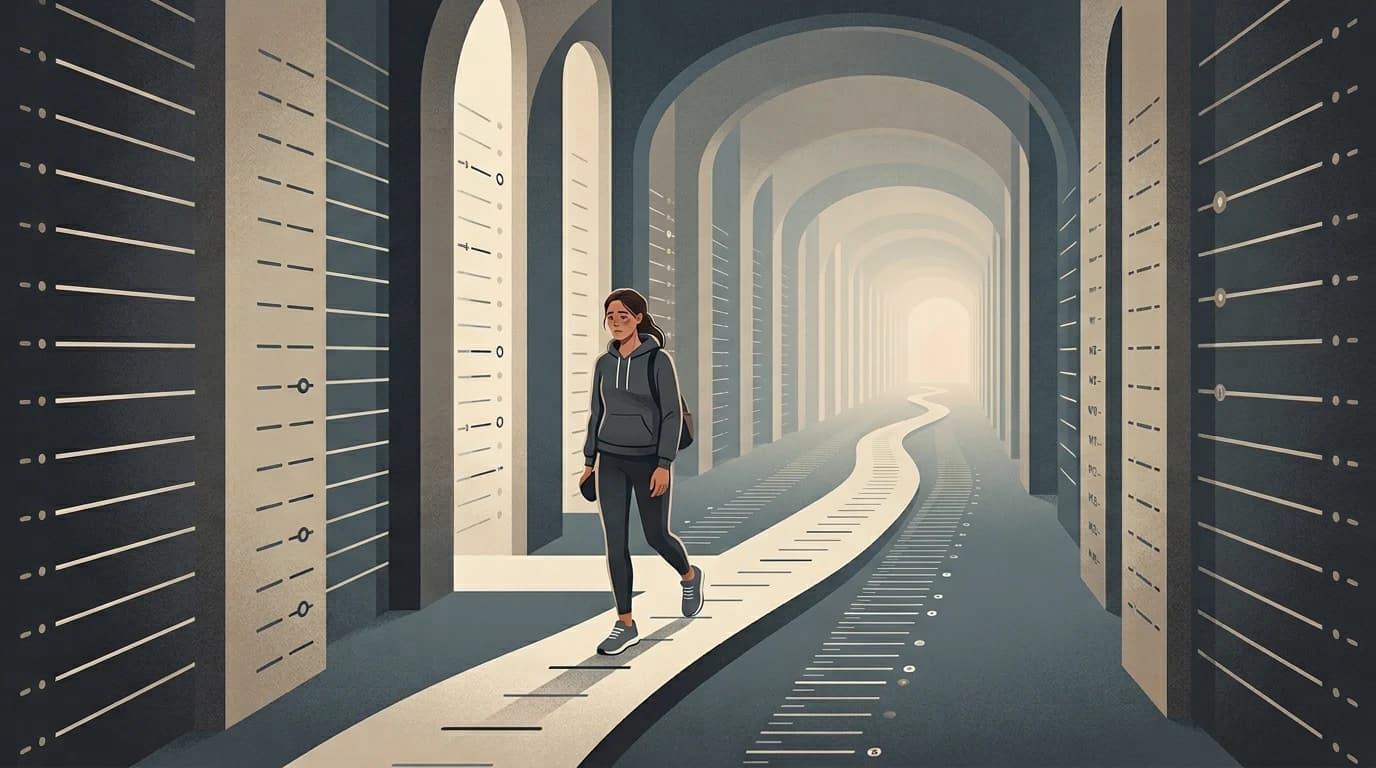 Editorial illustration of weekly check-in marks stretching into the distance during a slow plateau phase