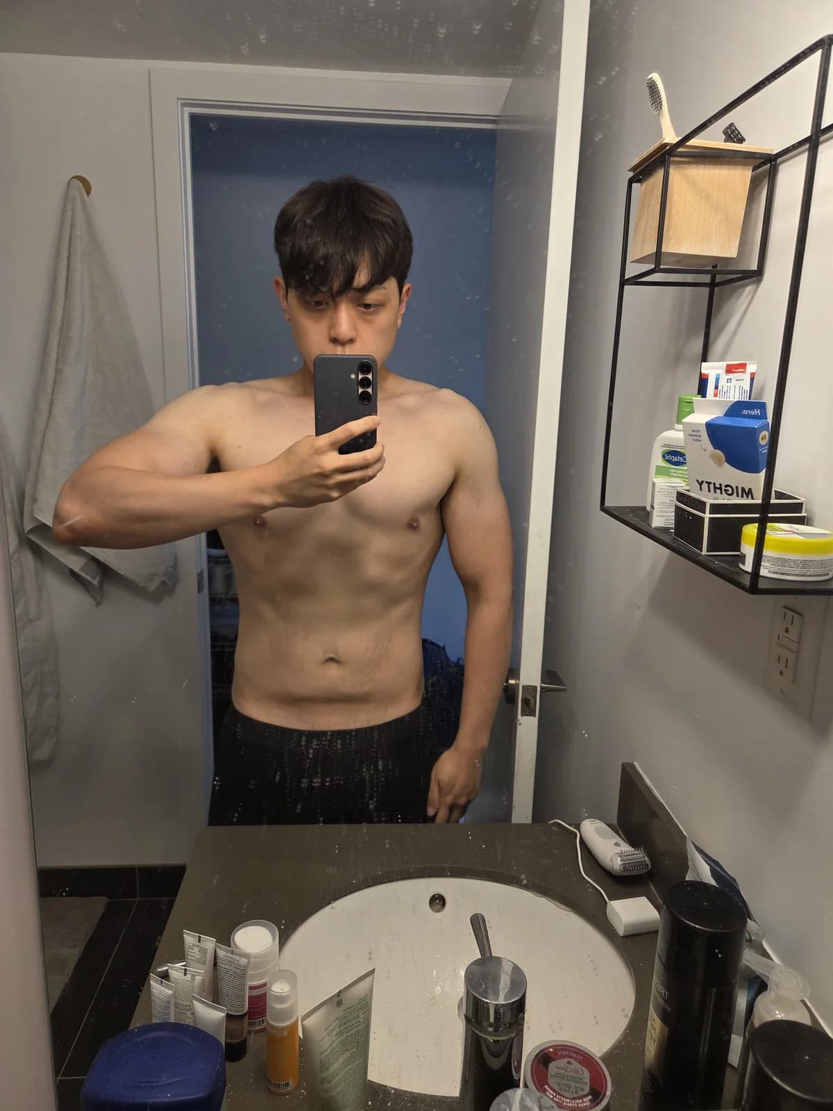 Founder bathroom mirror check-in after a difficult diet stretch